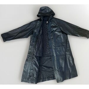 Black Leather Trench Coat 3XL 90s Goth Biker Duster Hooded Fantasy Matrix Neo